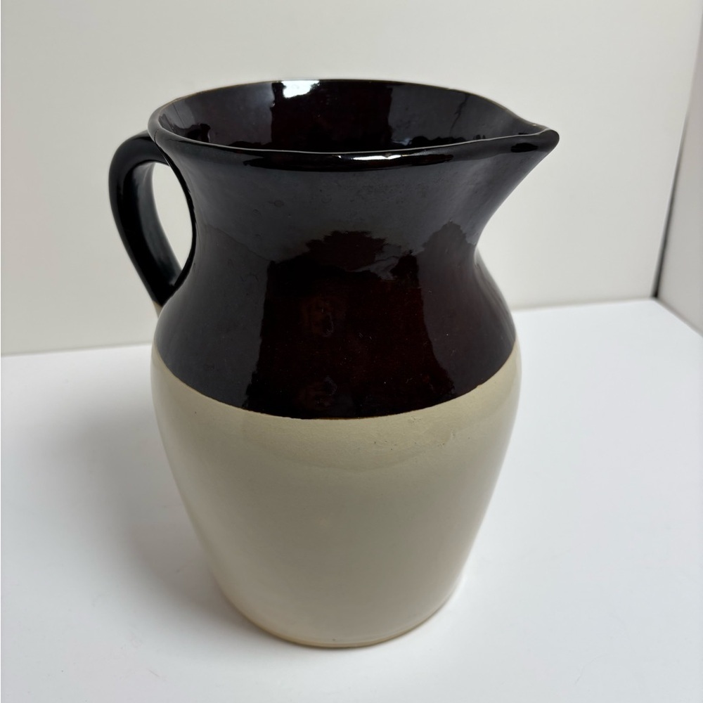 Vintage 1970s Two Tone Pottery Pitcher Made in USA